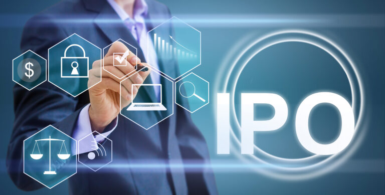 Businessman Presses Button Ipo Initial Public Offering Diagram O
