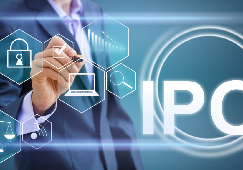 Businessman Presses Button Ipo Initial Public Offering Diagram O